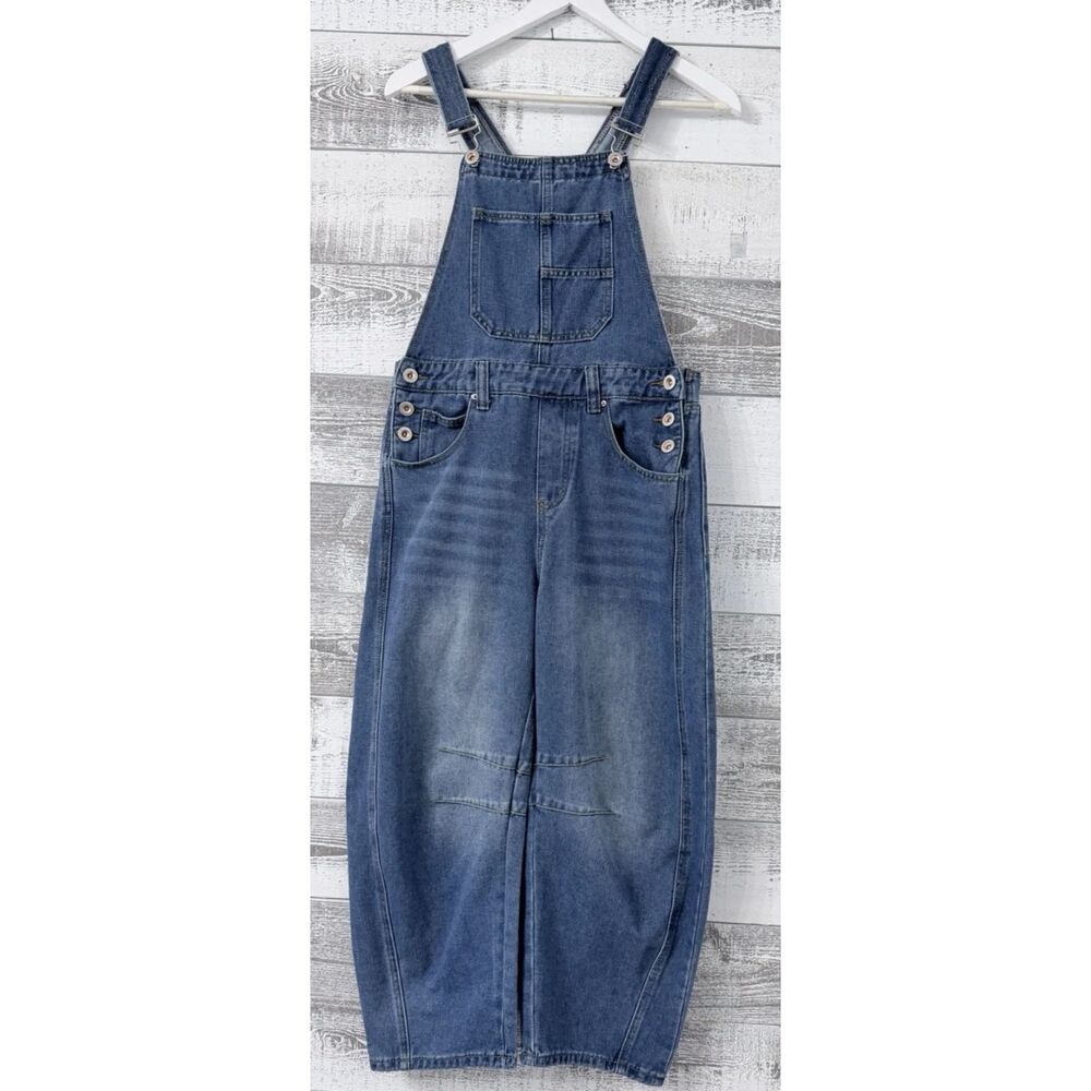 Women's Denim Cropped Overalls Size XS (Fit 33x24) Wide Leg Blue Jean